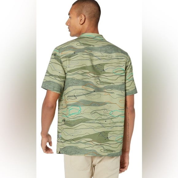 NEW Ted Baker Mens Briary Shirt Linen Camo Wave Abstract Green Size 6 Large NWOT - Picture 2 of 7